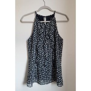 Ann Taylor Navy Ruffle Front Polka Dot Halter Shell Tank Blouse